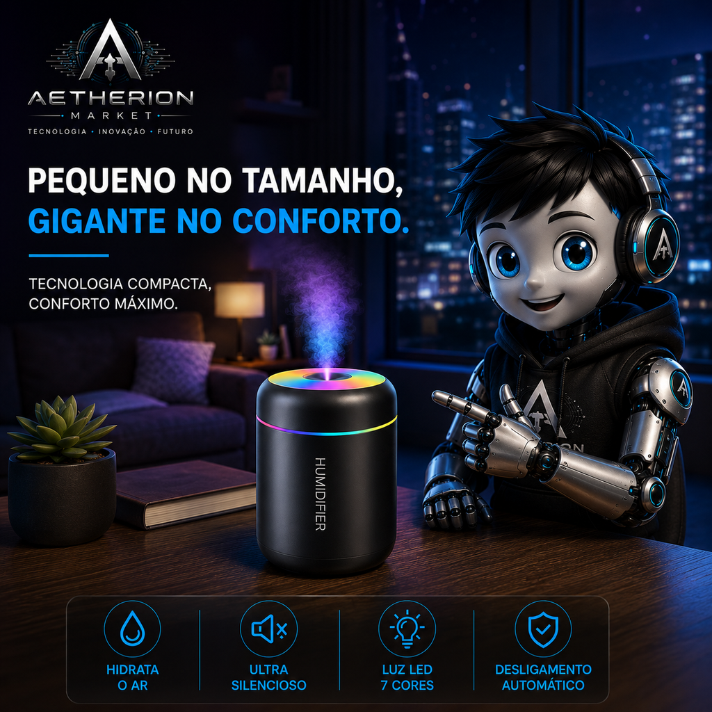 Umidificador de Ar Ultrassônico Aetherion Zen Pro LED 7 Cores