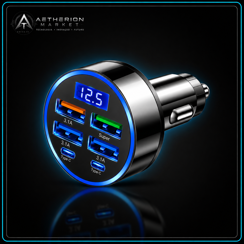 Carregador Veicular Turbo 6 em 1 USB-C Fast Charge