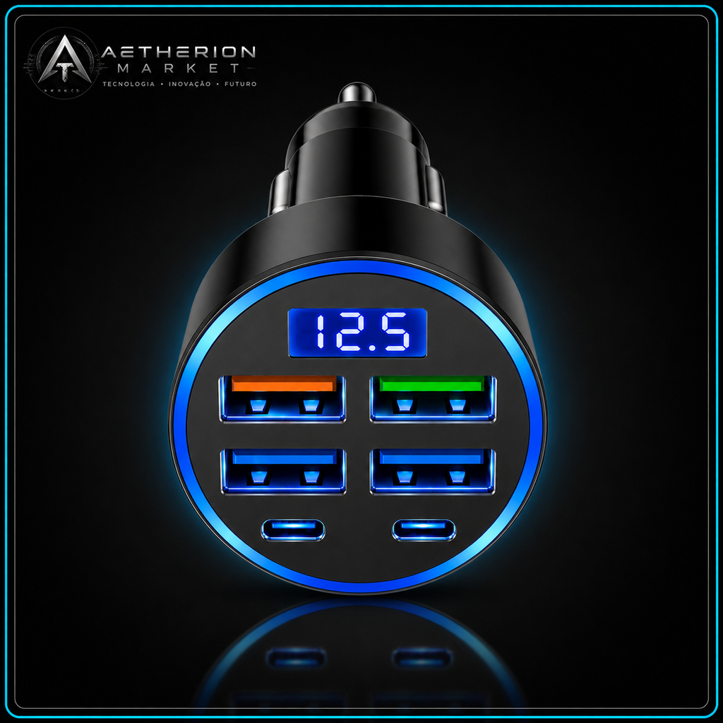 Carregador Veicular Turbo 6 em 1 USB-C Fast Charge