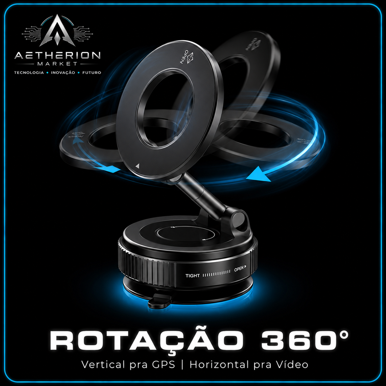 Suporte para celular magnético 360° com Sucção a vácuo para carro