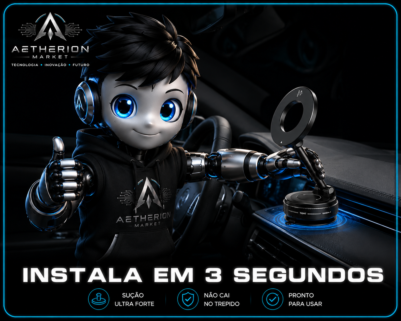 Suporte para celular magnético 360° com Sucção a vácuo para carro