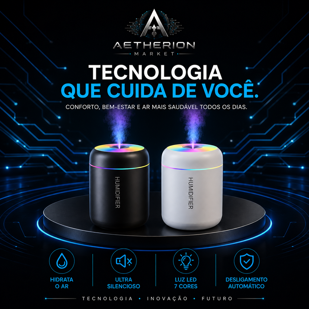 Umidificador de Ar Ultrassônico Aetherion Zen Pro LED 7 Cores